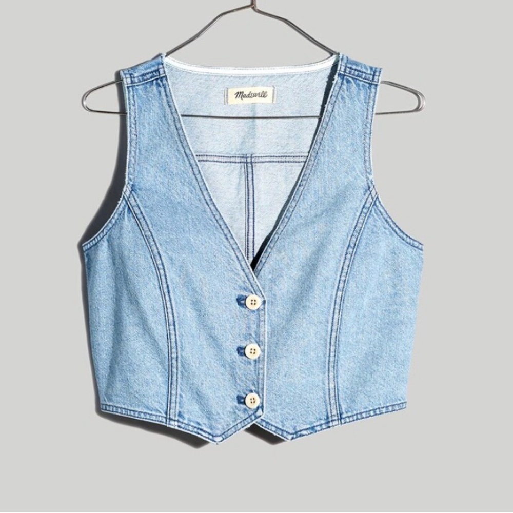 Cotton-Hemp Denim Katrina Crop Vest Top - Picture 2 of 14